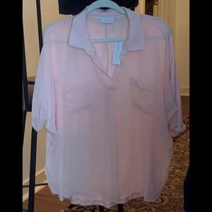 NY & Co Pink Short Sleeve Button Front Blouse  XL  NWT